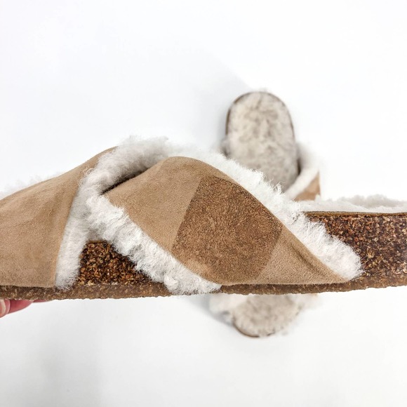 NEW Jenni Kayne Genuine Shearling Lined Crossover Open Toe Slide Sandals US 7 - Picture 4 of 6